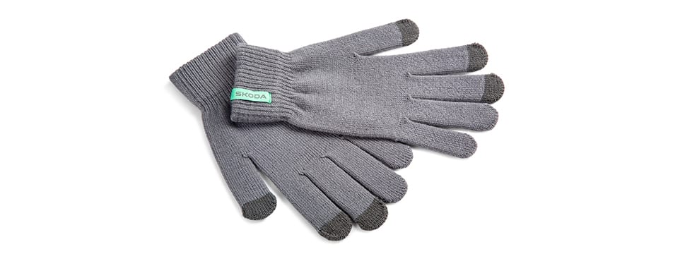 Graue Strickhandschuhe mit Touchscreen-Fingerkuppen